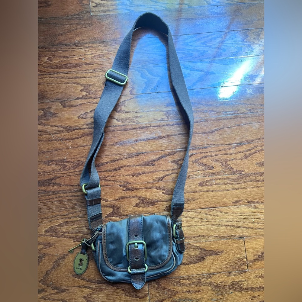 Fossil Brown Canvas & Leather Crossbody Messenger Bag